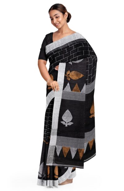 Linen Jamdani Saree – Black - Retail Maharaj