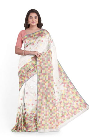Handwoven White Silk Jamdani Saree - Retail Maharaj