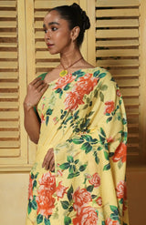 Handwoven Muslin Cotton Saree – Prints in Yellow - Retail Maharaj