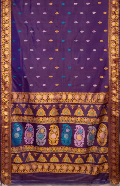 Baluchari Silk Saree – Deep Violet - Retail Maharaj