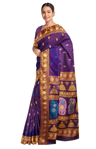Baluchari Silk Saree – Deep Violet - Retail Maharaj