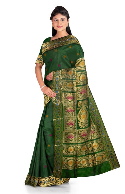 Baluchari Silk Saree – Green - Retail Maharaj