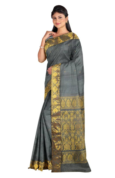 Baluchari Silk Saree – Grey - Retail Maharaj