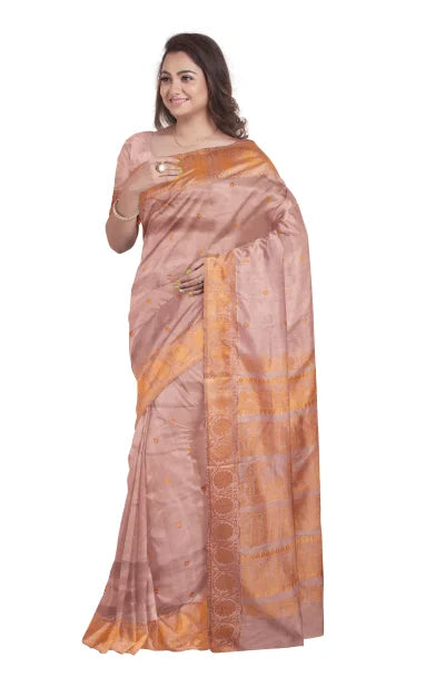 Baluchari Silk Saree – Pink Peach - Retail Maharaj