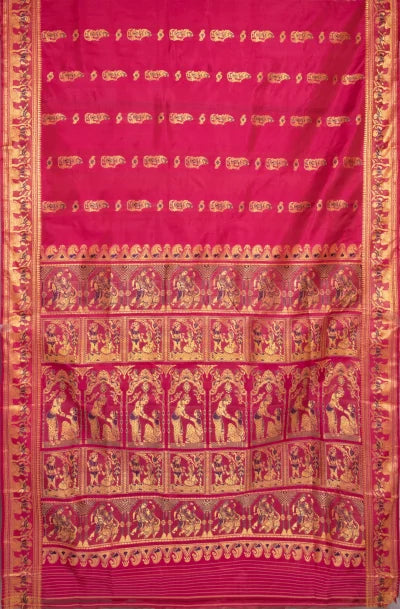 Baluchari Silk Saree with Mina Work – Rose Red - Retail Maharaj