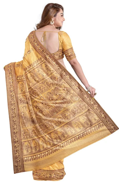Baluchari Silk Saree with Mina Work – Sandal - Retail Maharaj