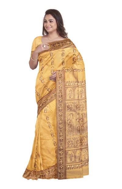 Baluchari Silk Saree with Mina Work – Sandal - Retail Maharaj