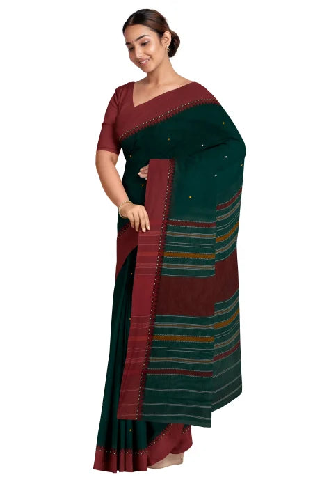 Begumpuri Cotton Saree – Forest Green - Retail Maharaj
