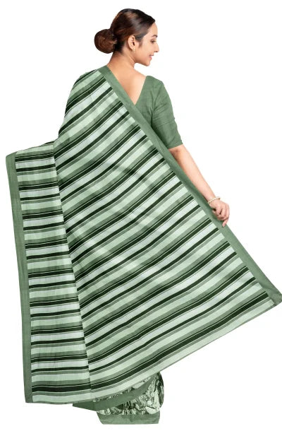 Calcutta Retro – Handwoven Olive Printed Silk Saree - Retail Maharaj