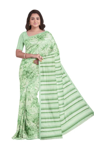 Calcutta Retro – Handwoven Printed Silk Saree – Mint - Retail Maharaj