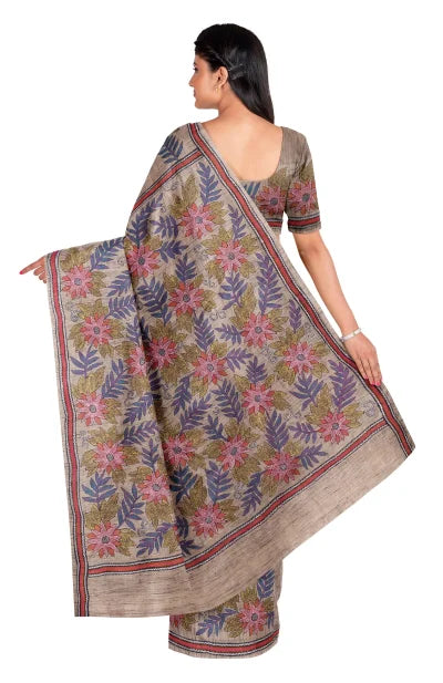 Handcrafted Kantha Tussar Silk Saree - Retail Maharaj