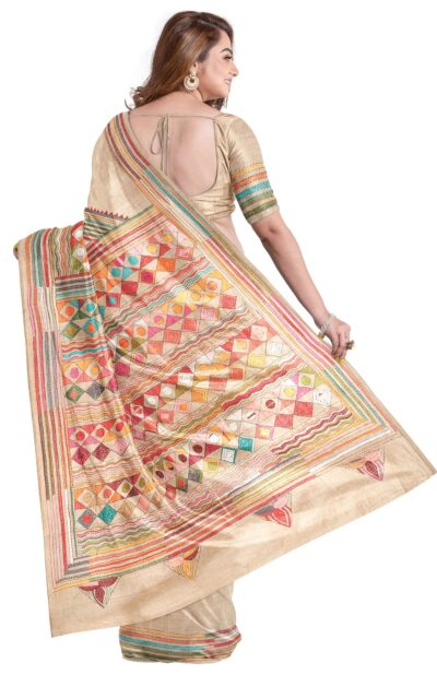 Handcrafted Kantha Tussar Silk Saree - Retail Maharaj