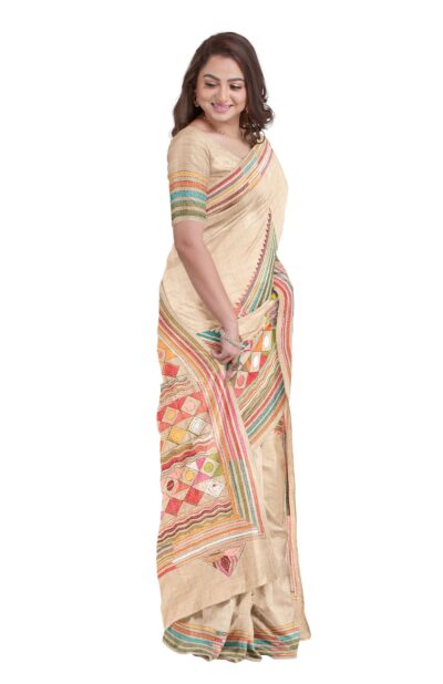 Handcrafted Kantha Tussar Silk Saree - Retail Maharaj