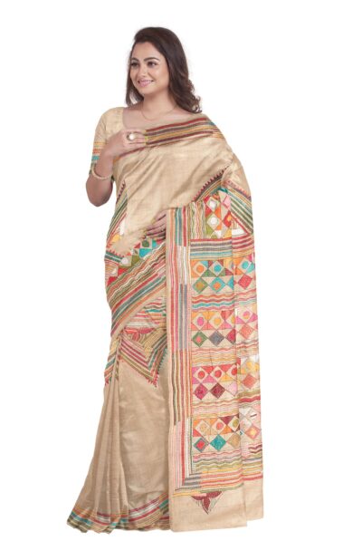 Handcrafted Kantha Tussar Silk Saree - Retail Maharaj