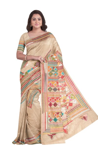 Handcrafted Kantha Tussar Silk Saree - Retail Maharaj