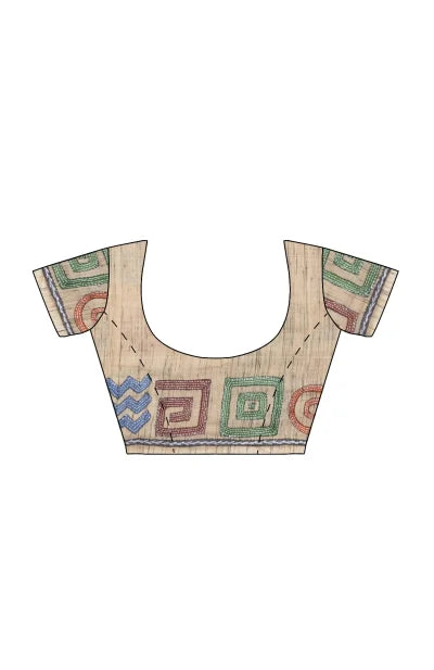 Handcrafted Kantha Tussar Silk Saree – Multi Colour - Retail Maharaj