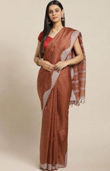 Handwoven Brown Jamdani Silk Saree - Retail Maharaj