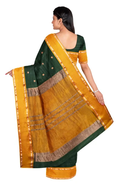 Handwoven Tangail Silk Saree – Hunter Green - Retail Maharaj