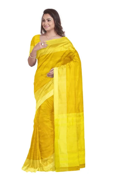Handwoven Tangail Silk Saree – Lemon Yellow - Retail Maharaj