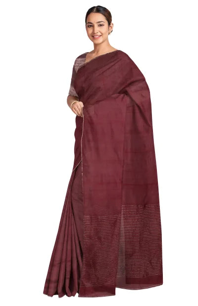 Handwoven Tangail Silk Saree – Maroon - Retail Maharaj