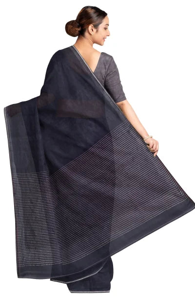 Handwoven Tangail Silk Saree – Oxford Blue - Retail Maharaj