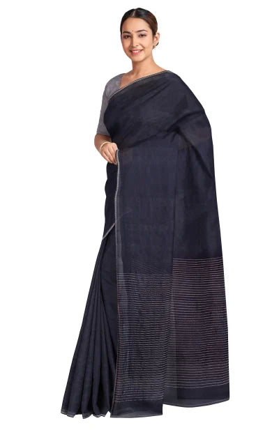 Handwoven Tangail Silk Saree – Oxford Blue - Retail Maharaj