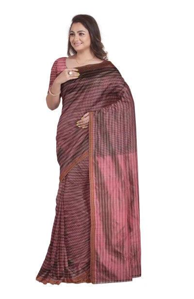 Handwoven Tangail Silk Saree with Zari – Pink - Retail Maharaj