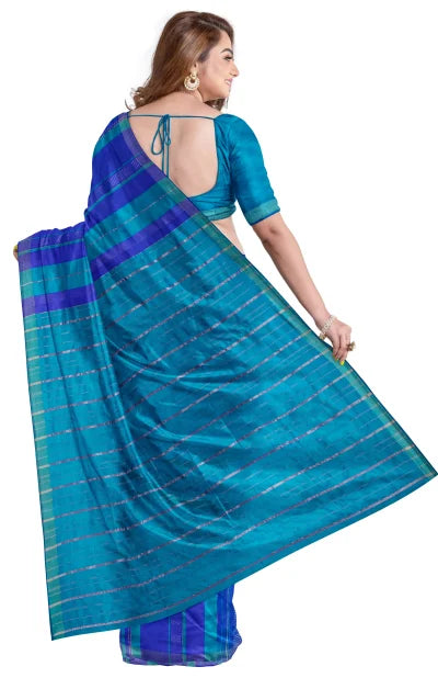 Handwoven Tangail Silk Saree with Zari – Royal Blue - Retail Maharaj