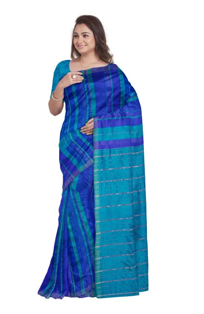 Handwoven Tangail Silk Saree with Zari – Royal Blue - Retail Maharaj