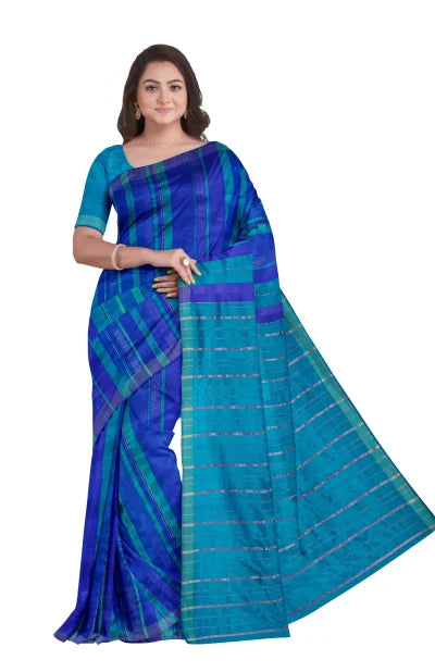 Handwoven Tangail Silk Saree with Zari – Royal Blue - Retail Maharaj