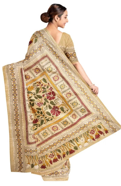Kantha Gachi Tussar Silk Saree – Beige - Retail Maharaj