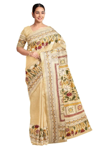 Kantha Gachi Tussar Silk Saree – Beige - Retail Maharaj