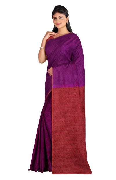 Tangail Zari Silk Saree – Violet and Red - Retail Maharaj