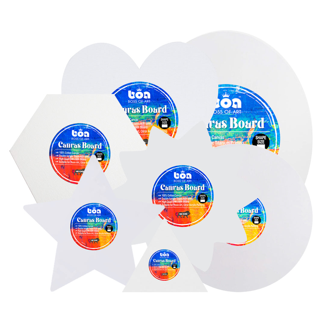 Boss of Art White Canvas Board Premium Cotton Assorted Shapes and Sizes - Retail Maharaj