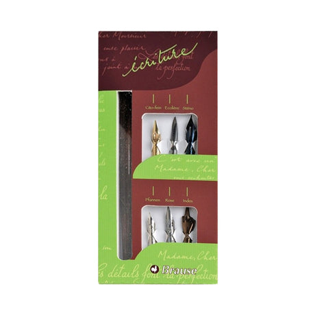 Brause Writing Nib Set 140B with Assorted Steel Nibs and Wooden Holder - Retail Maharaj