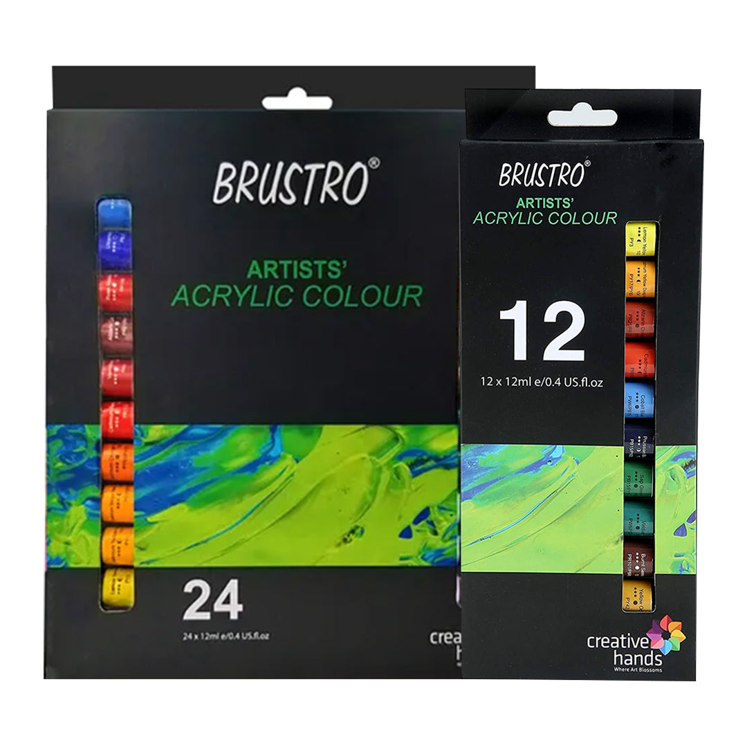 Brustro Artists Acrylic Colour Set Professional 12ml Tubes in 12 and 24 Shades