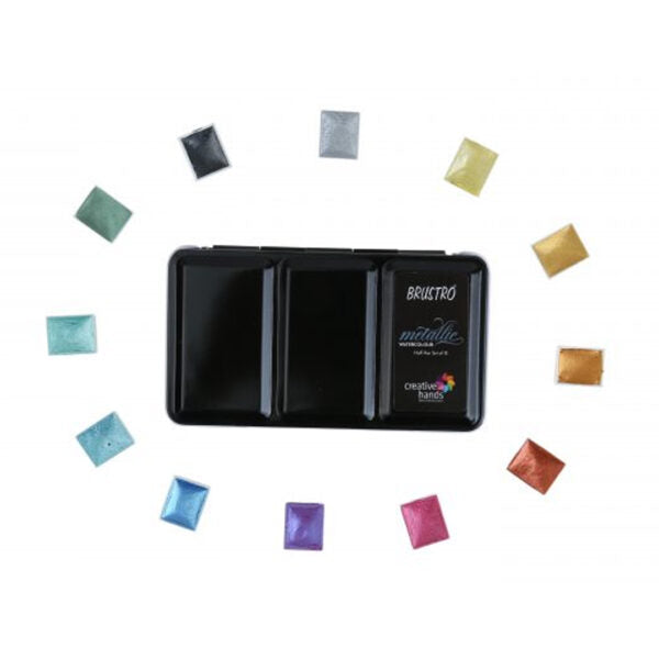 Brustro Metallic Watercolour Half Pans Set of 12
