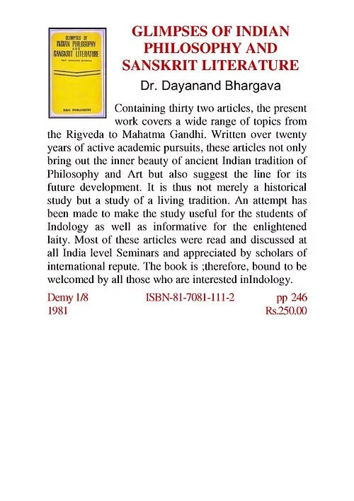 GLIMPSES OF INDIAN PHILOSOPHY AND SANSKRIT LITERATURE - Retail Maharaj