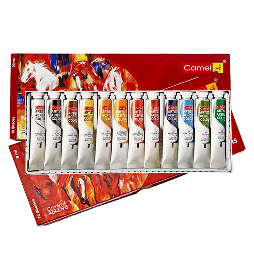 Camel Acrylic Colour Set of 12 and 18 Soft Creamy Artist Acrylic Paint for Canvas Wood Craft and Professional Art