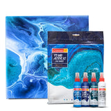Camel Fluid Acrylic Sets Aqua Sunset Monochrome Pouring Ready Colours with Canvas Board for Easy Creative Art