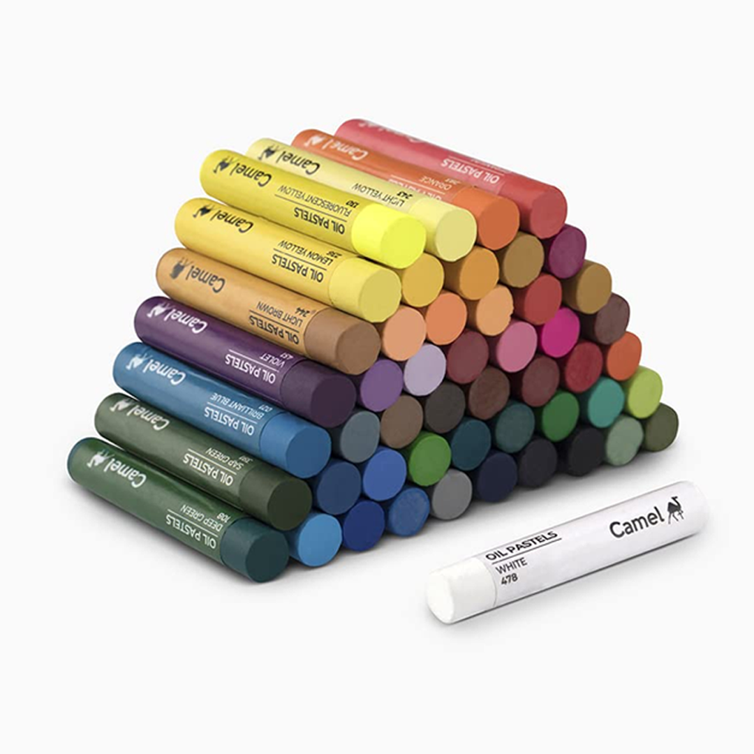 Camel Oil Pastels Set of 12 & Set of 50 – Assorted Shades with Scraping Tool for Professional Drawing & Art Creations