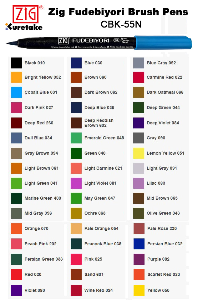 ZIG Fudebiyori Brush Pen – Individual Colours Open Stock