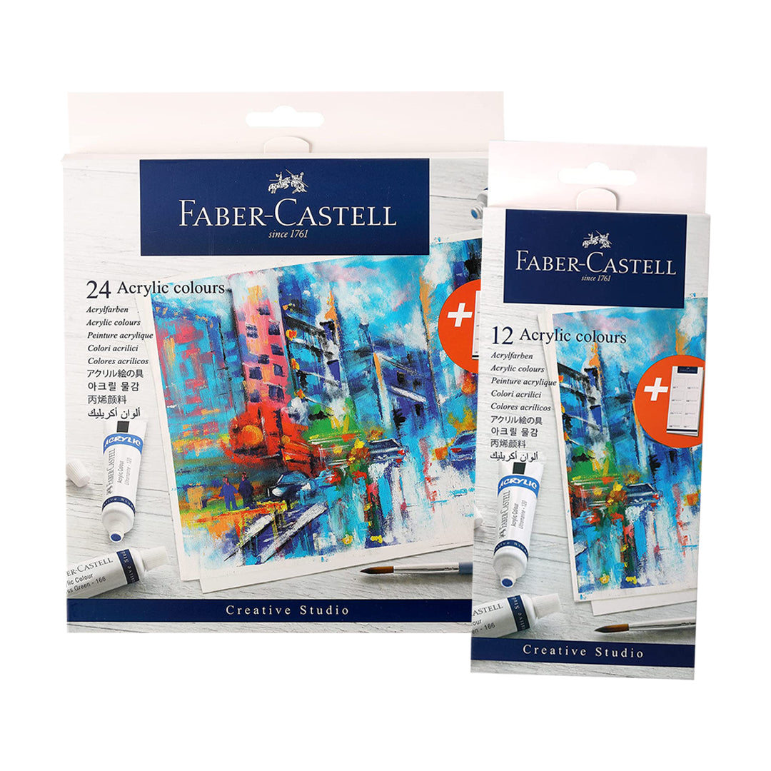 Faber Castell Creative Studio Acrylic Colour Set of 12 and 24 High Pigment Creamy Acrylic Paint for Canvas Paper and Craft
