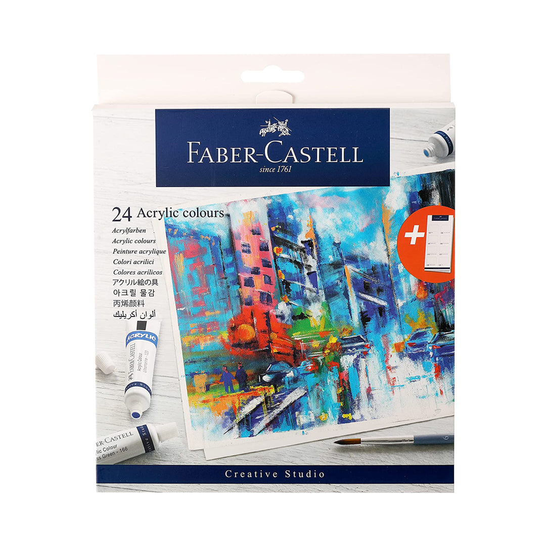 Faber Castell Creative Studio Acrylic Colour Set of 12 and 24 High Pigment Creamy Acrylic Paint for Canvas Paper and Craft