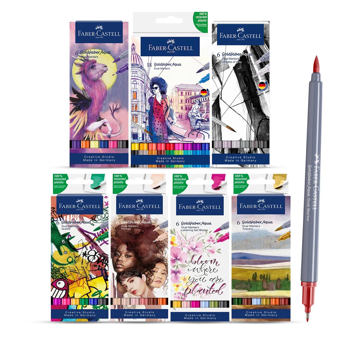 Faber Castell Goldfaber Aqua Dual Tip Watercolour Marker Set Brush and Fineliner