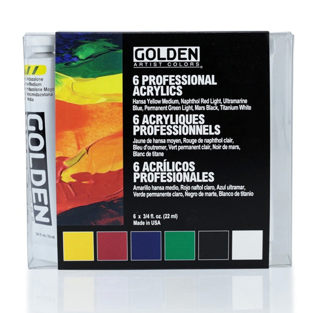 Golden Heavy Body Introductory Set of 6 Professional High Viscosity Acrylics for Thick Textured Painting and Studio Art