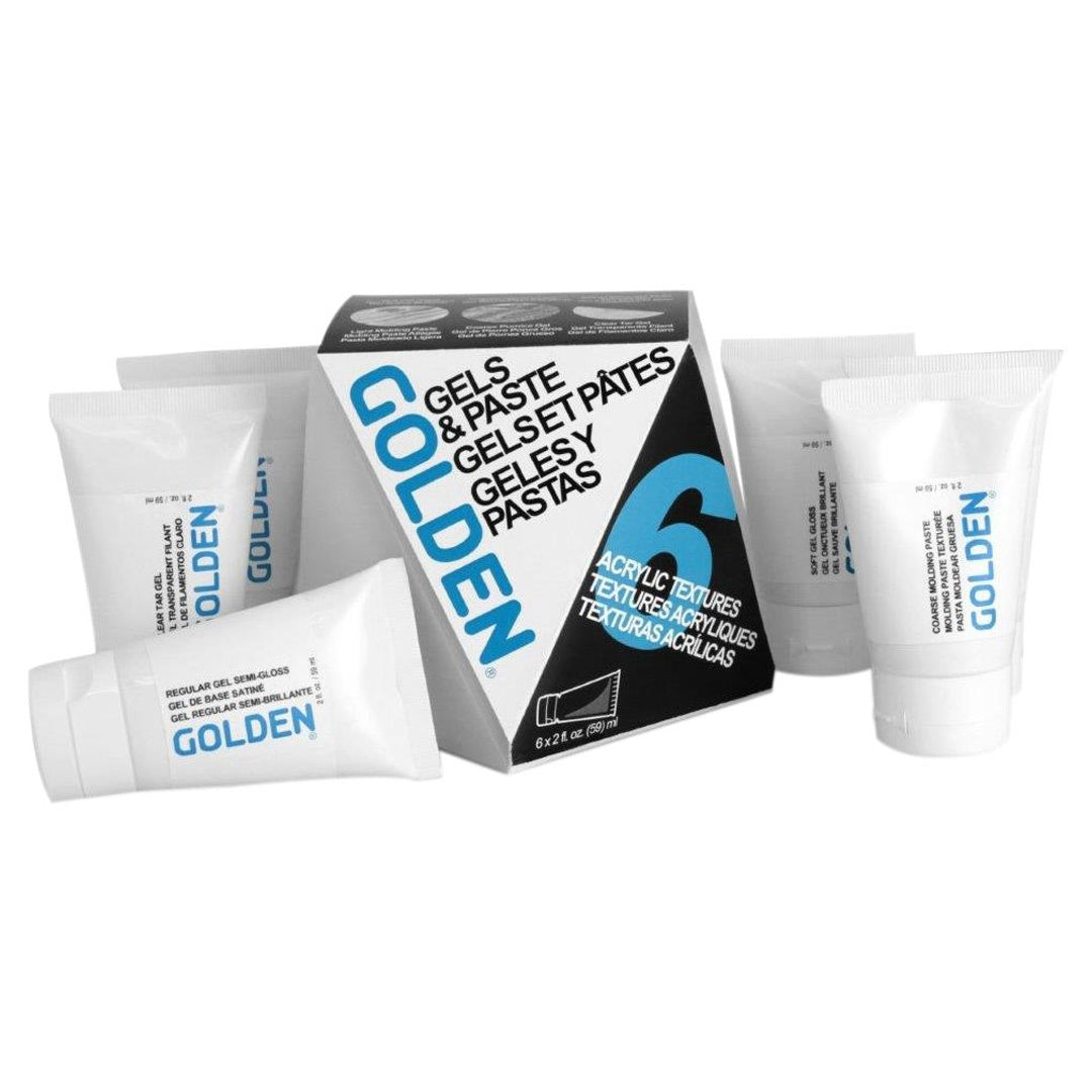 Golden Gel and Molding Paste Set of 6 Professional Acrylic Mediums Set for Artists