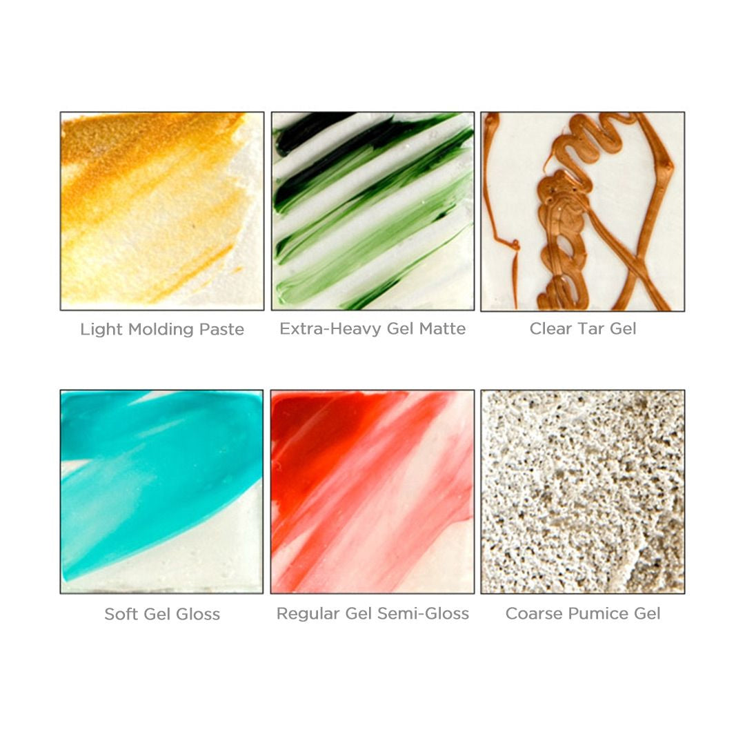 Golden Gel and Molding Paste Set of 6 Professional Acrylic Texture Mediums for Mixed Media Layering and Sculpture Effects