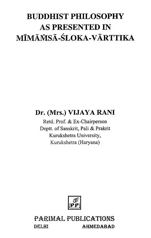 Buddhist Philosophy as Presented in Mimamsa-Sloka-Varttika - Retail Maharaj