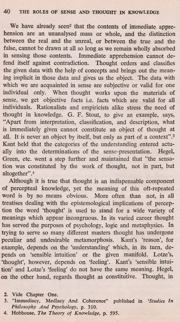 The Roles of Sense and Thought in Knowledge (An Old and Rare Book)